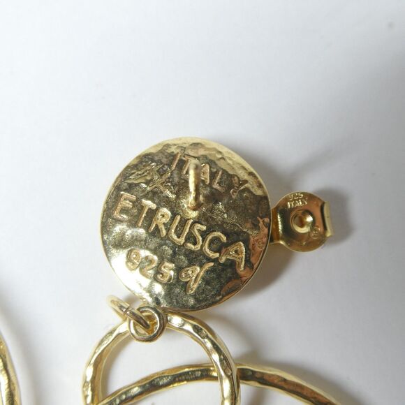 Etrusca 925 Italy Earrings Gold Plated w/Blue Lapis Vintage Large Circles - Picture 7 of 8